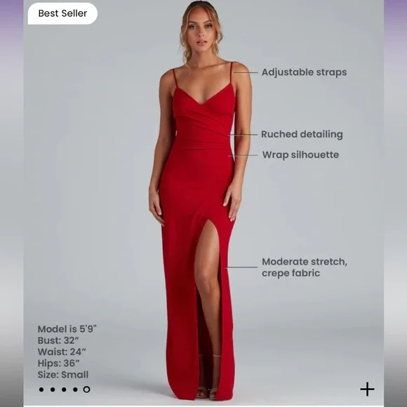 Windsor Red Sasha Formal High Slit Wrap Dress - Picture 1 of 9